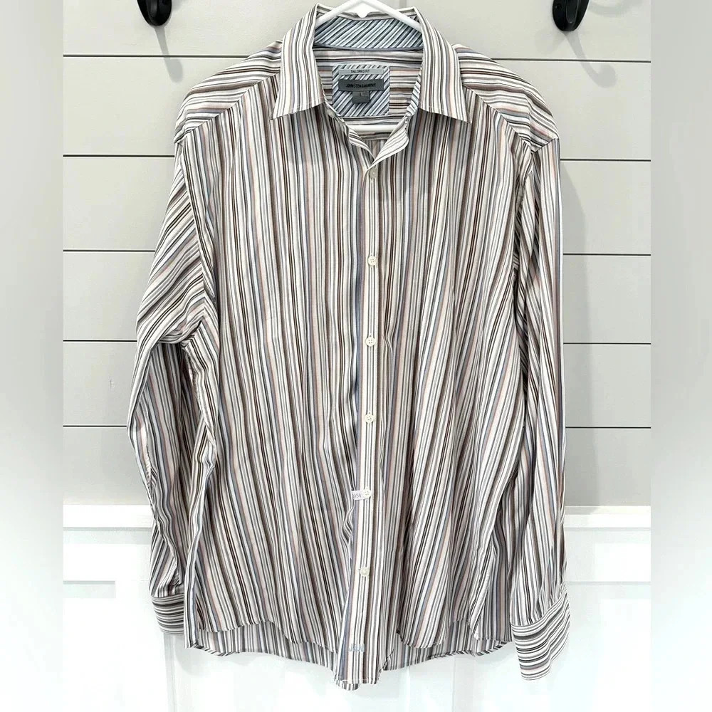 Johnston & Murphy Tailored Fit‎ Mens Long Sleeve Shirt Large Striped casual